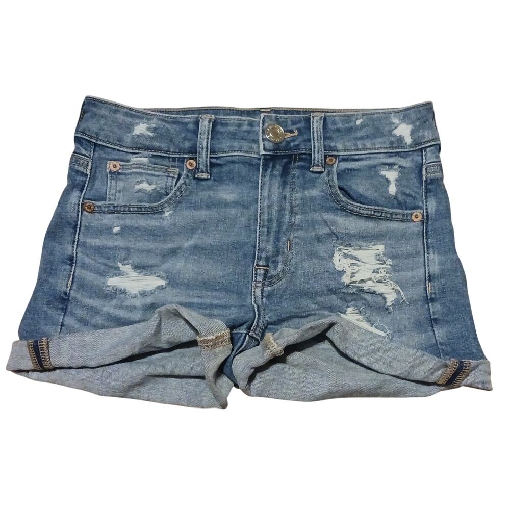 American Eagle Womens Hi-Rise Shortie Distressed Denim Shorts Size 2 26Wx2L EUC